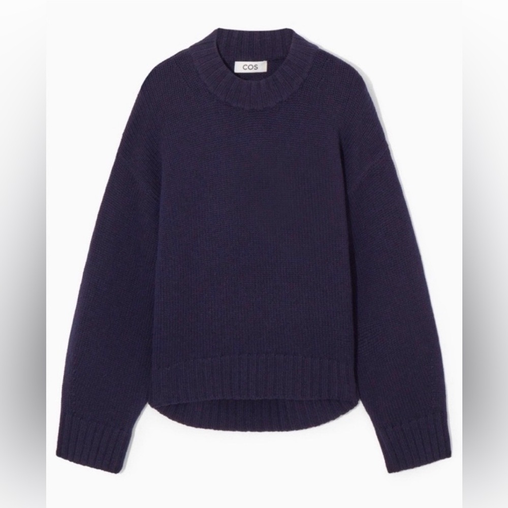 COS Chunky Pure Cashmere Crewneck Sweater Navy Blue Size XS